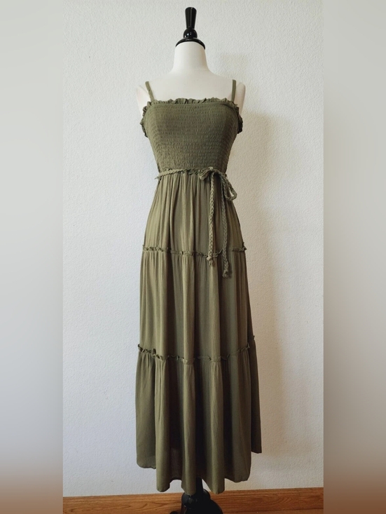 Dresses & Skirts - Olive Green Smocked Maxi Dress - Women